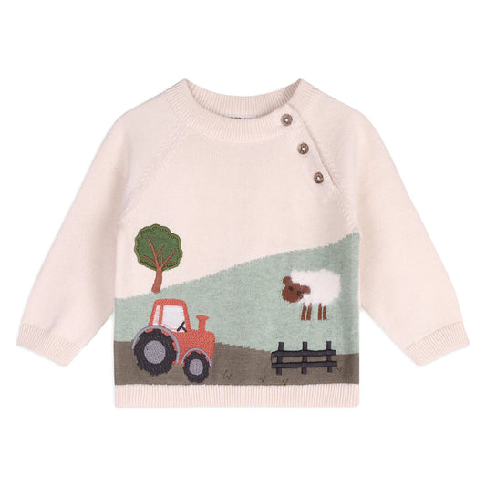 Farm Sheep Jacquard Sweater Knit Baby Pullover - Neutral
