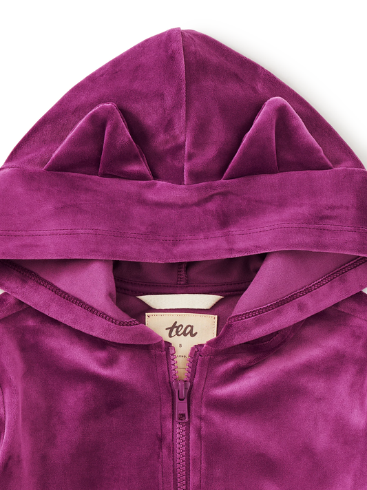 Cat Ears Velour Hoodie / Cosmic Berry