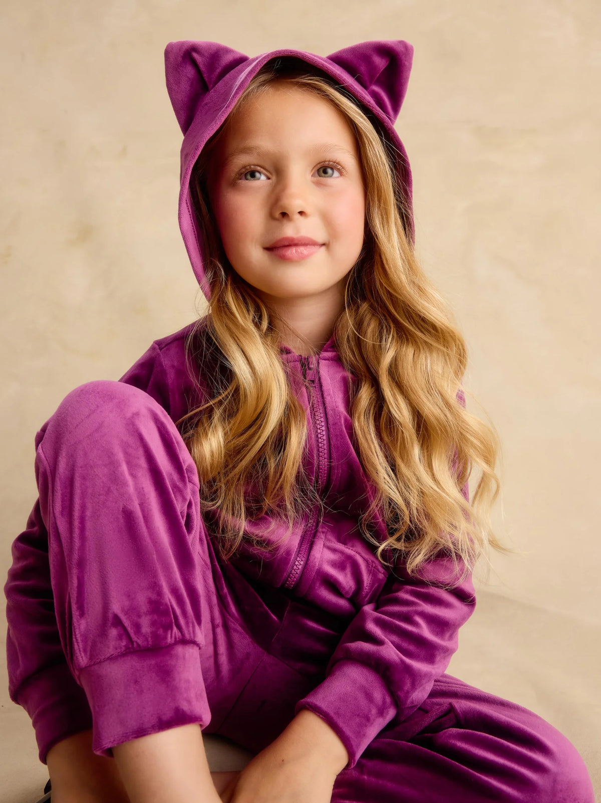 Cat Ears Velour Hoodie / Cosmic Berry
