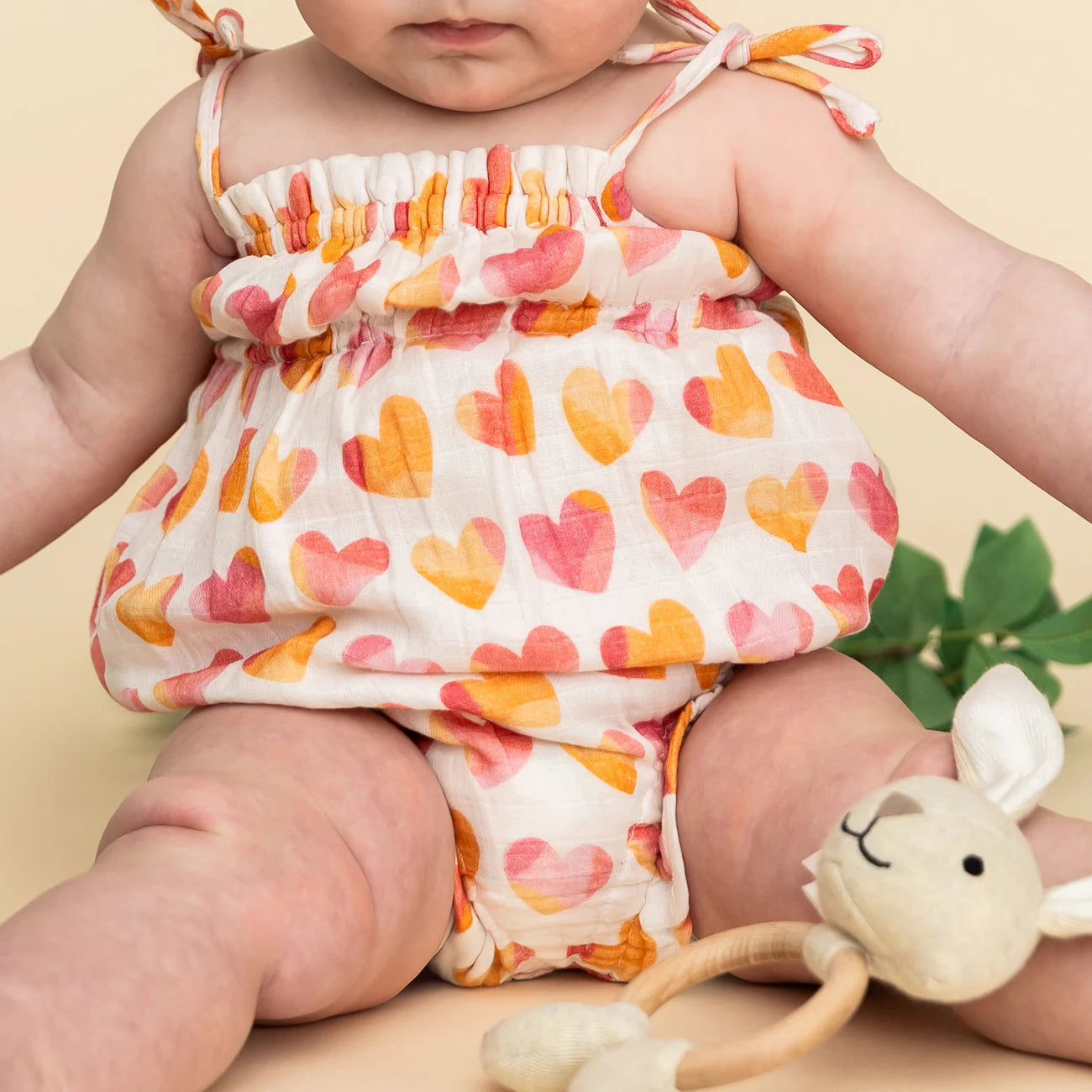 Hearts Shoulder Strap Baby Romper + Headband (Organic)