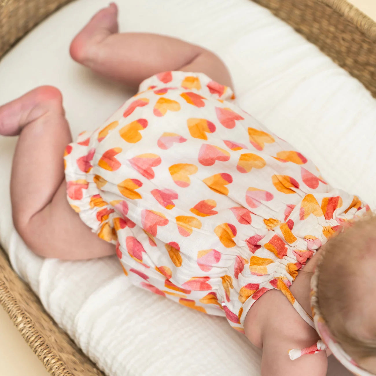 Hearts Shoulder Strap Baby Romper + Headband (Organic)