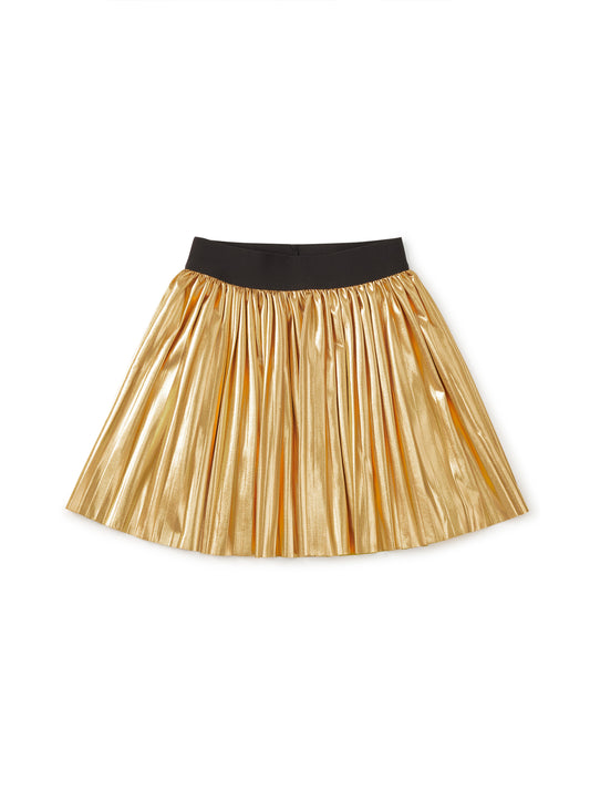 Pleated Metallic Twirl Skirt / Metallic Gold