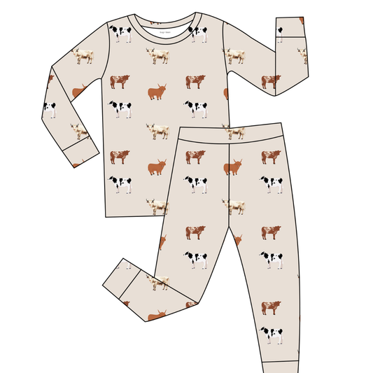 Bamboo 2-Piece Toddler Pajama Set - Oatmeal Cow | Unisex