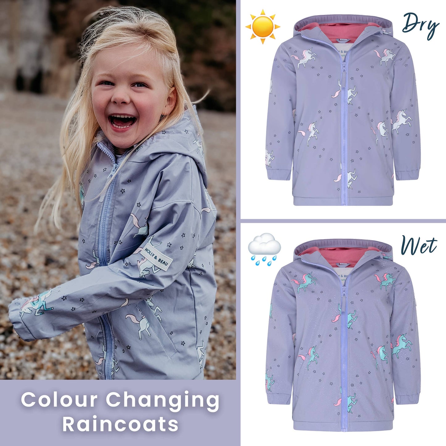 Unicorn color changing rain jacket