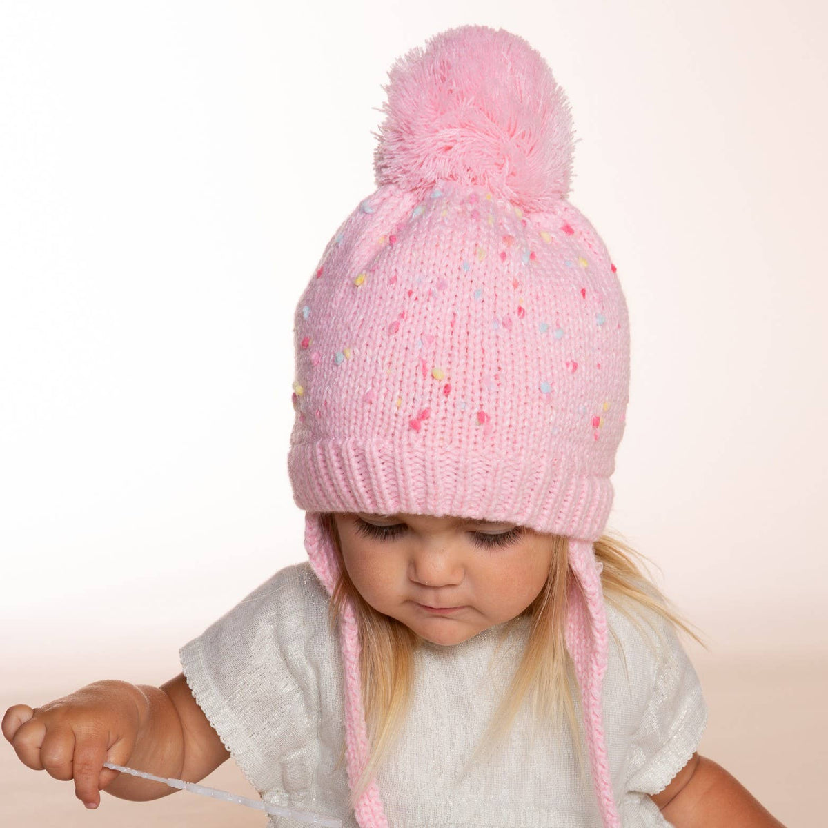 Earflap Winter Hat- Pink Specked- Toddler/ Girls 1-6