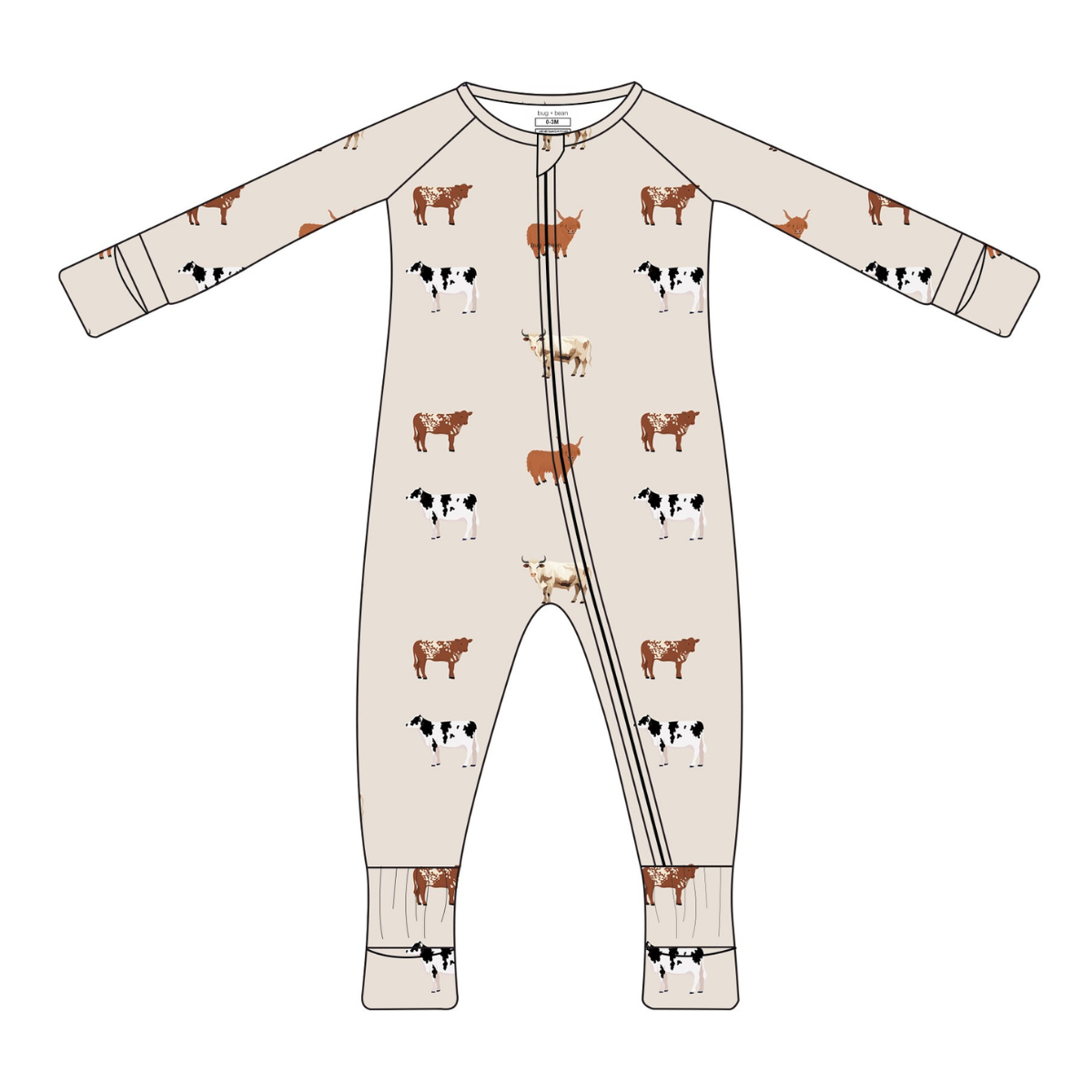 Bamboo 2-Way Convertible Zip Romper | Oatmeal Cow (0-24m)