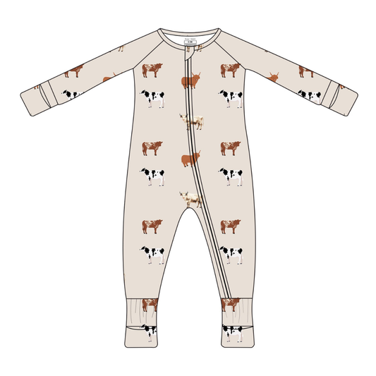 Bamboo 2-Way Convertible Zip Romper | Oatmeal Cow (0-24m)