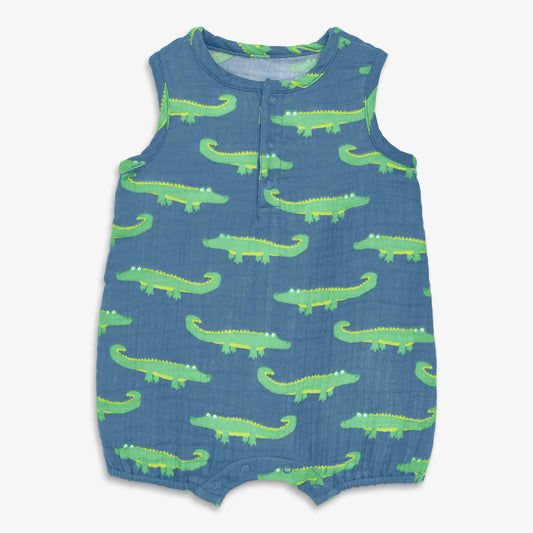 Baby cotton gauze bubble shortie in gator pals