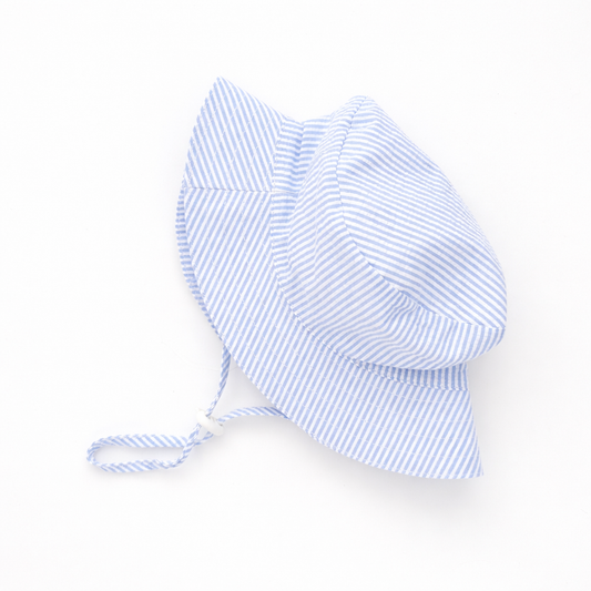 Blue Seersucker Bucket Hat UPF 50+ with Adjustable Breakaway Strap