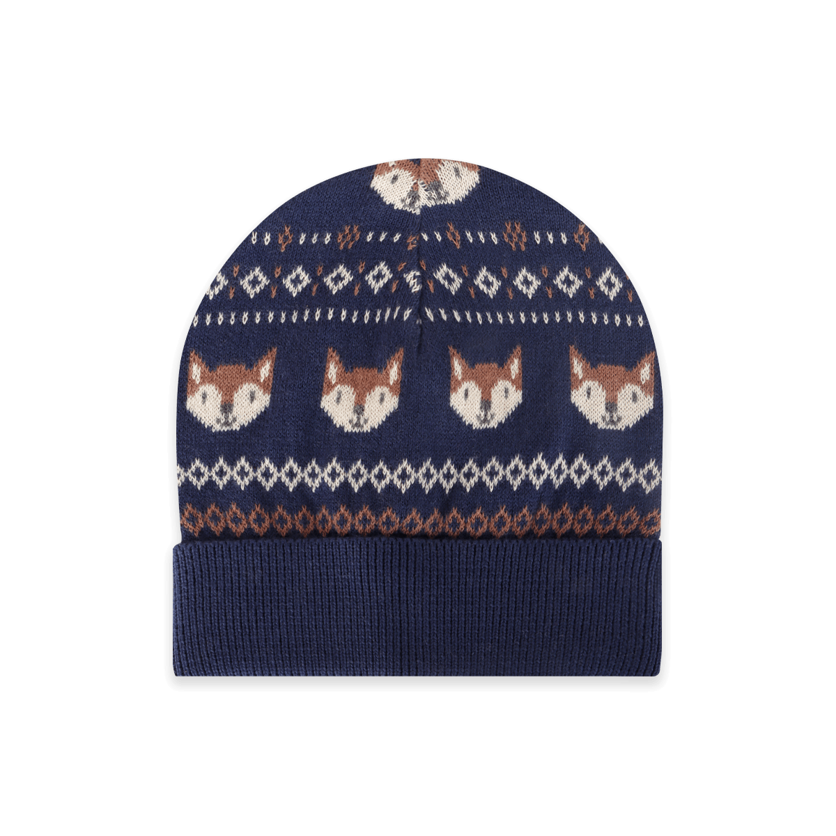 Fox Fair Isle Knit Round Baby Beanie (Organic Cotton)