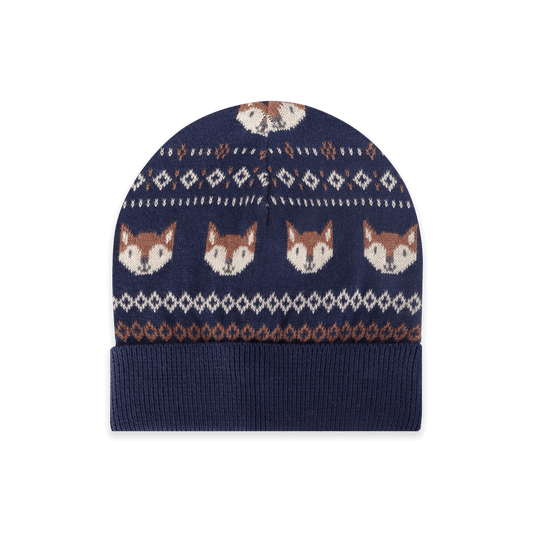 Fox Fair Isle Knit Round Baby Beanie (Organic Cotton)