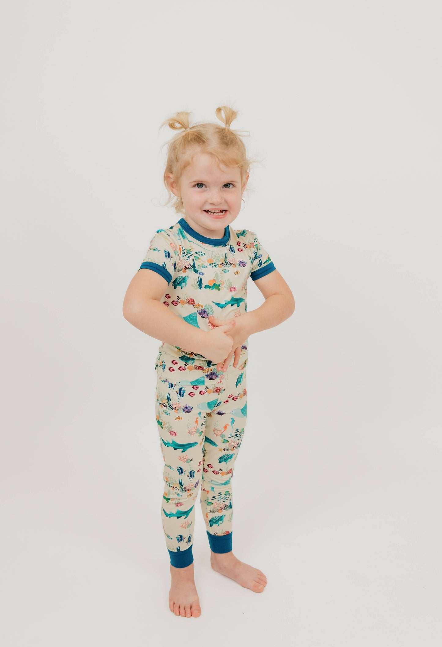 Coral Reef Bamboo Short Sleeve Kids Pajama Pants Set