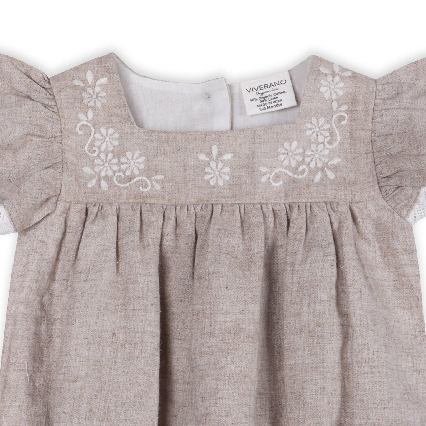 Lena Floral Embroidered Baby Romper + Headband (Linen Blend)