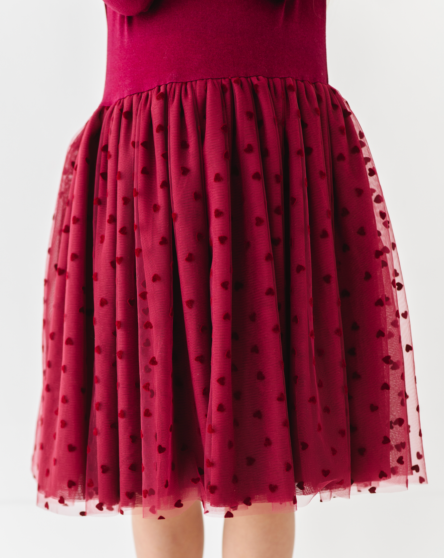 Kids Girls Velvet Heart Holiday Tulle Dress - Ruby