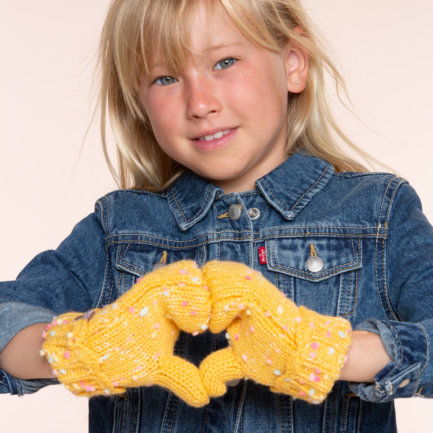 Girls Speckled Knit Mittens with Lace - Yellow 1-3y, 3-6y