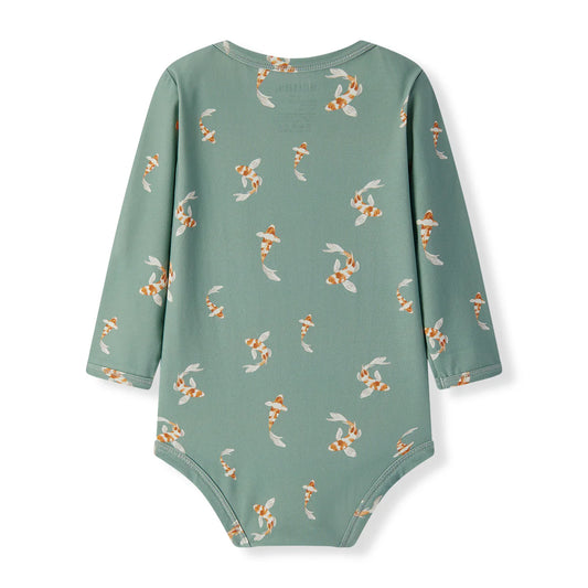 Cotton Stretch Long Sleeve One Piece Pant Set | Swimming Koi