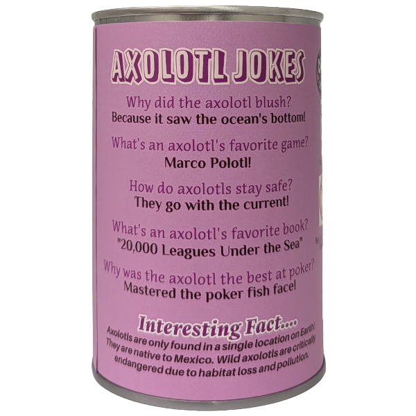 Canned Axolotl | Stuffed Animal Plush w/Jokes | Unique Gift