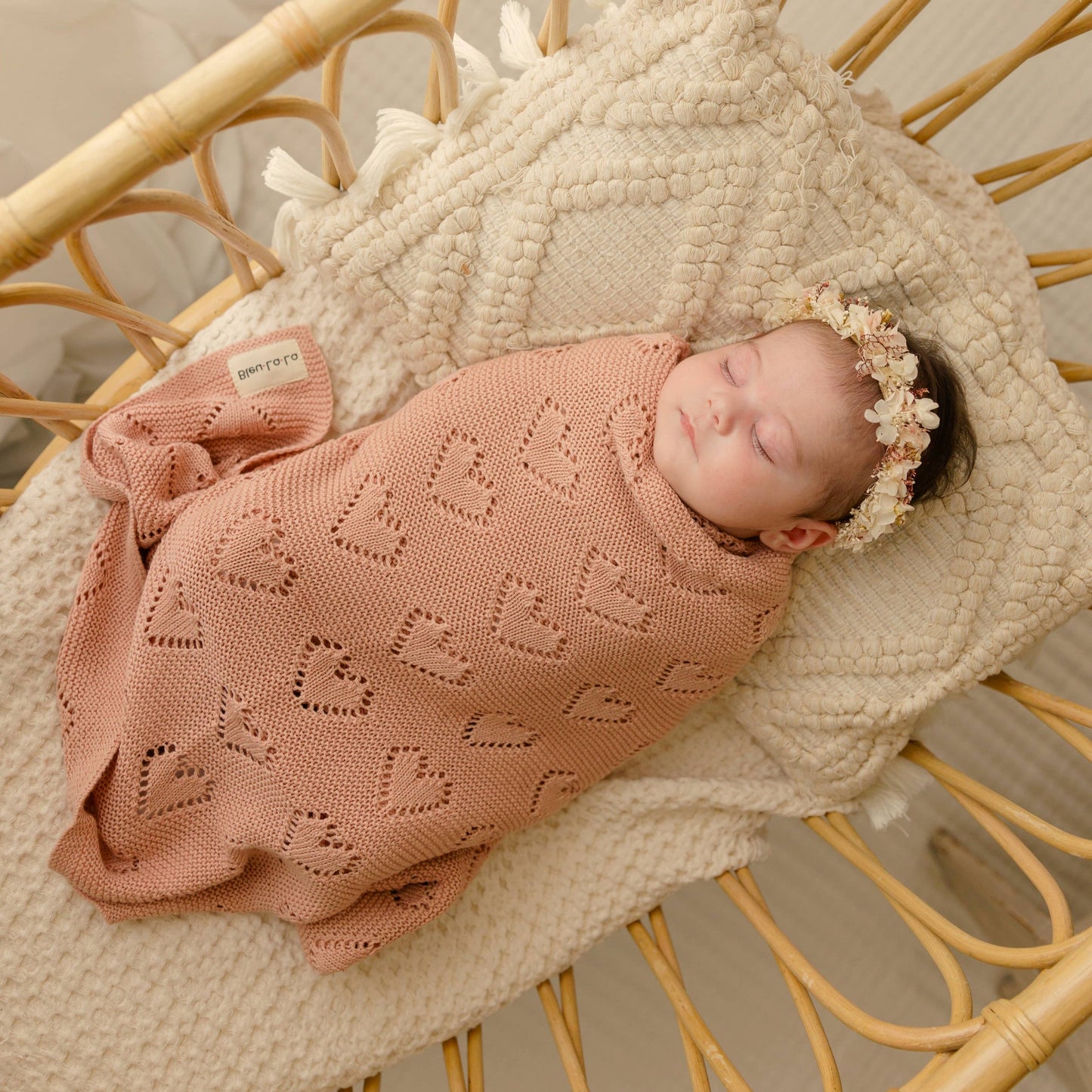 100% Luxury Cotton Receiving Swaddle Baby Blanket - Heart: Rose Pink
