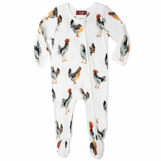 ORGANIC ZIPPER FOOTED ROMPER CHICKEN