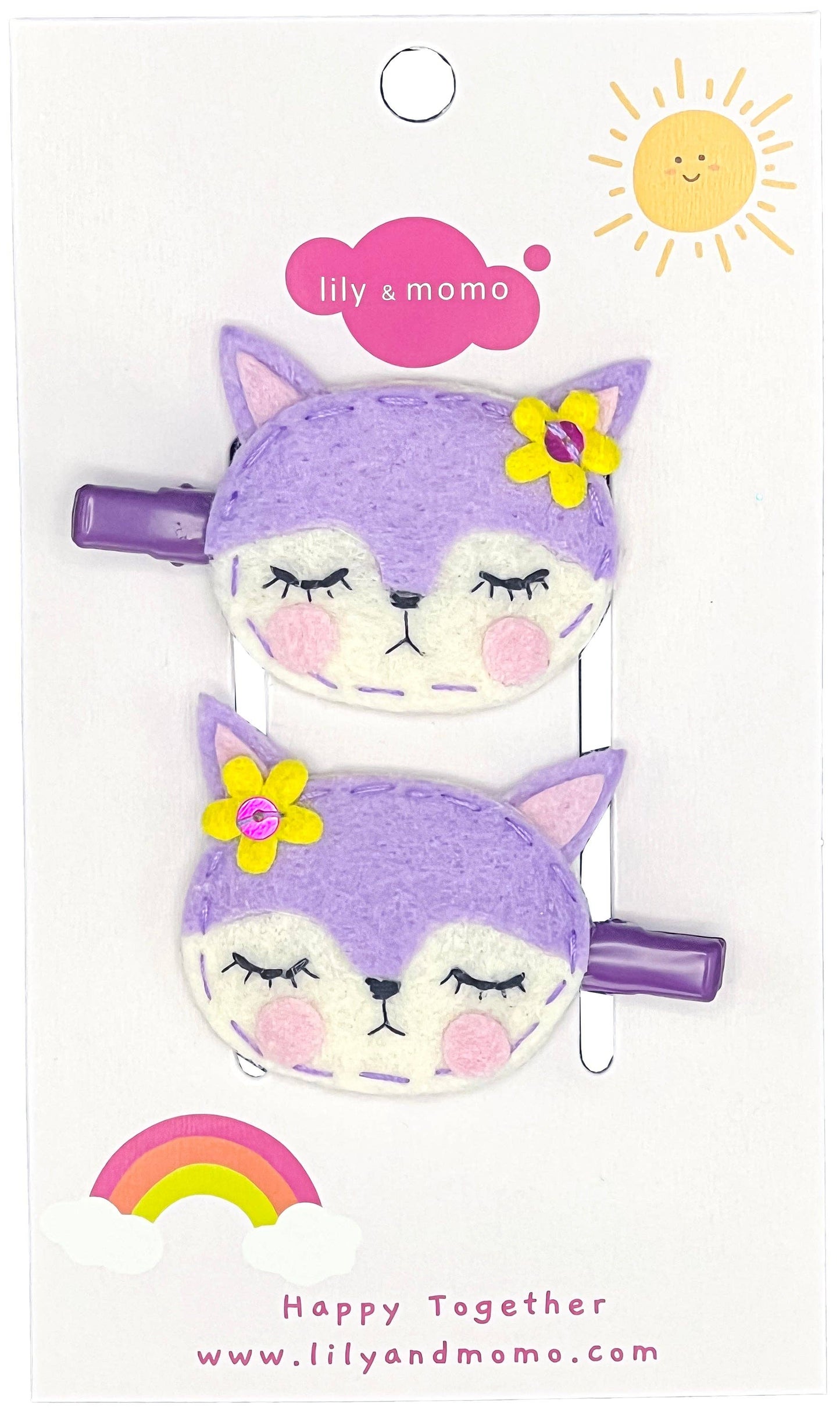 Lilac Fox Kids Kids Hair Clips- Lilac and Cream