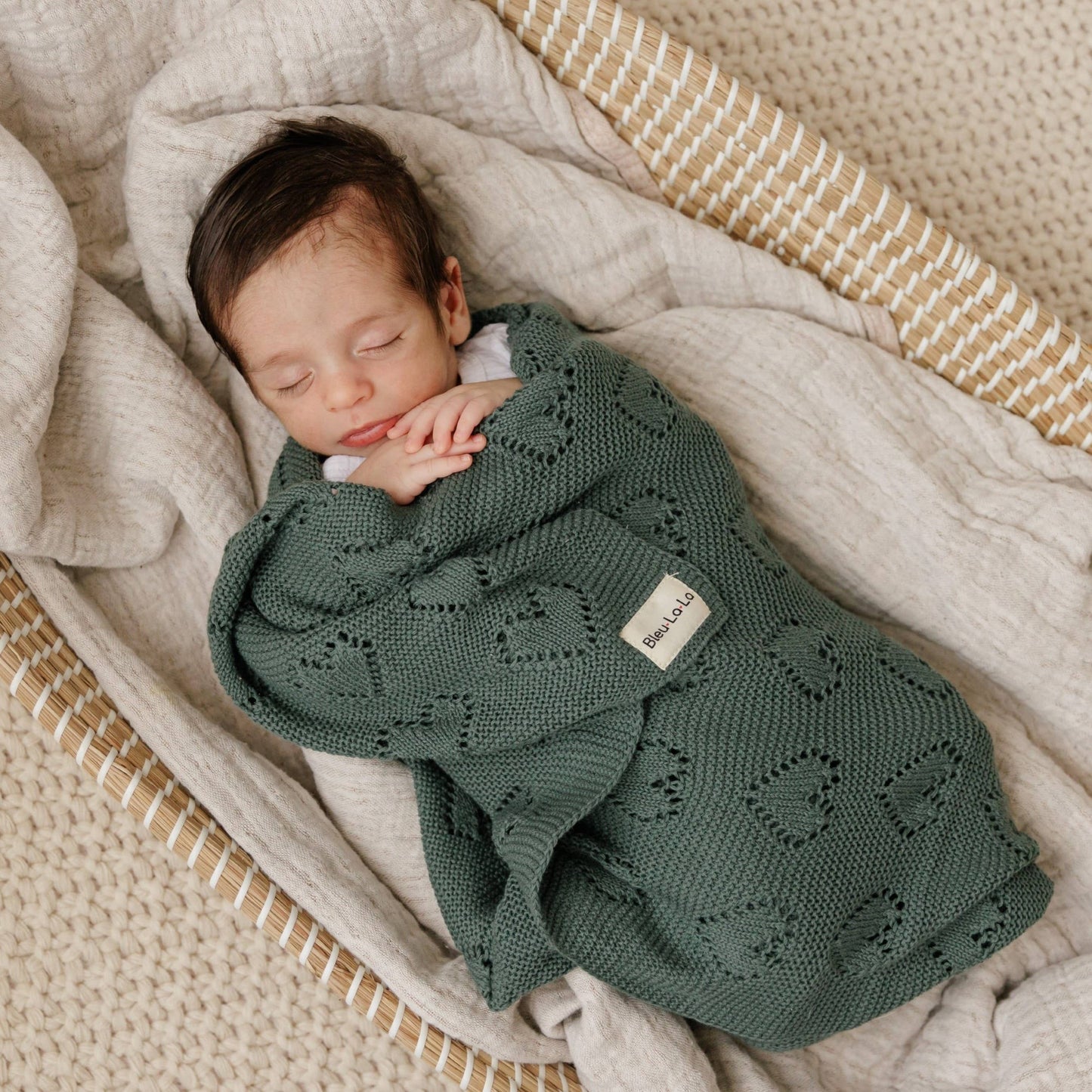 100% Luxury Cotton Receiving Swaddle Baby Blanket - Heart: Lavender