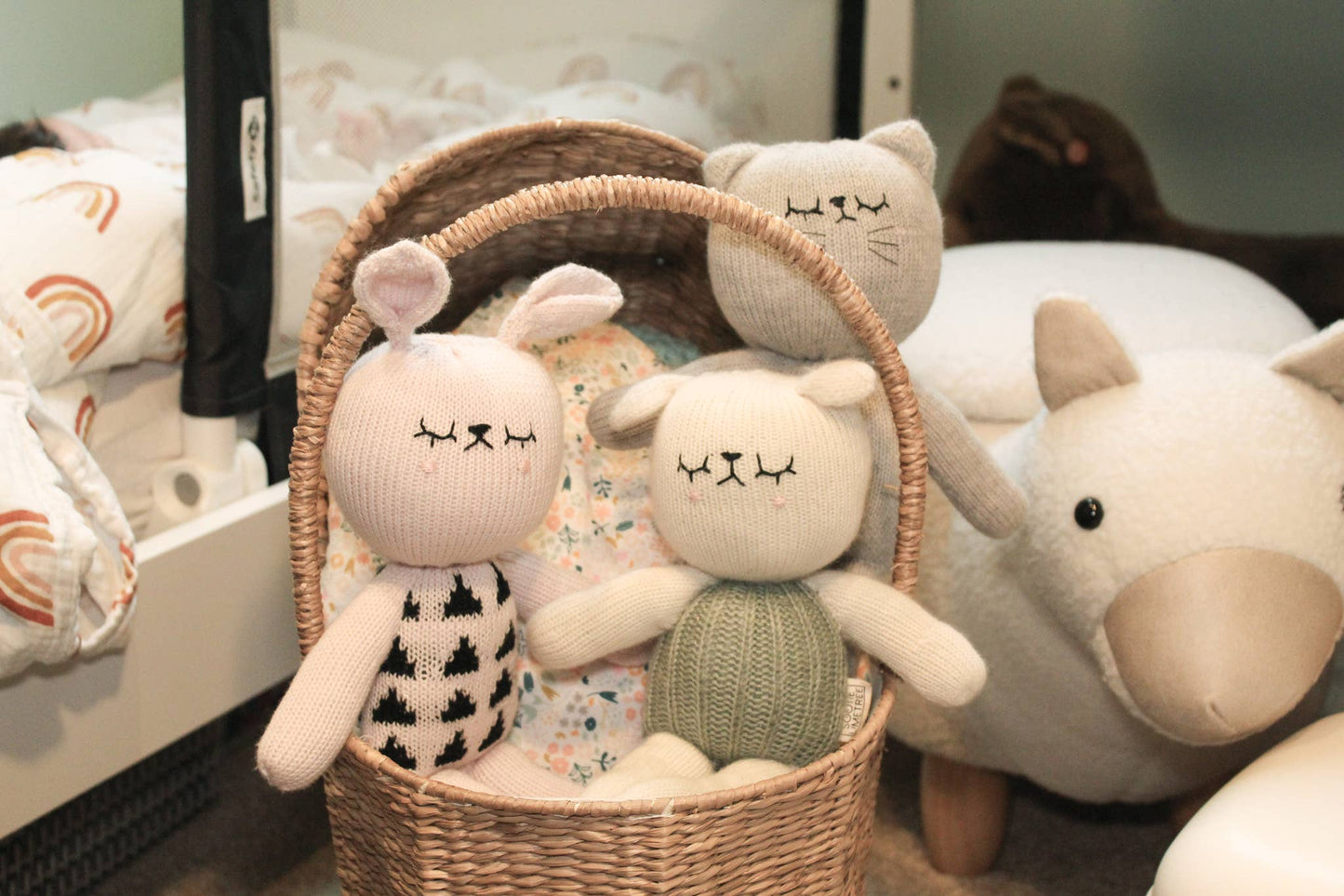 Handmade lamb toy in sage green