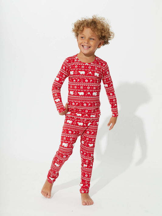 Christmas Pajamas: Polar Isle Red Bamboo Kids Two-Piece Set