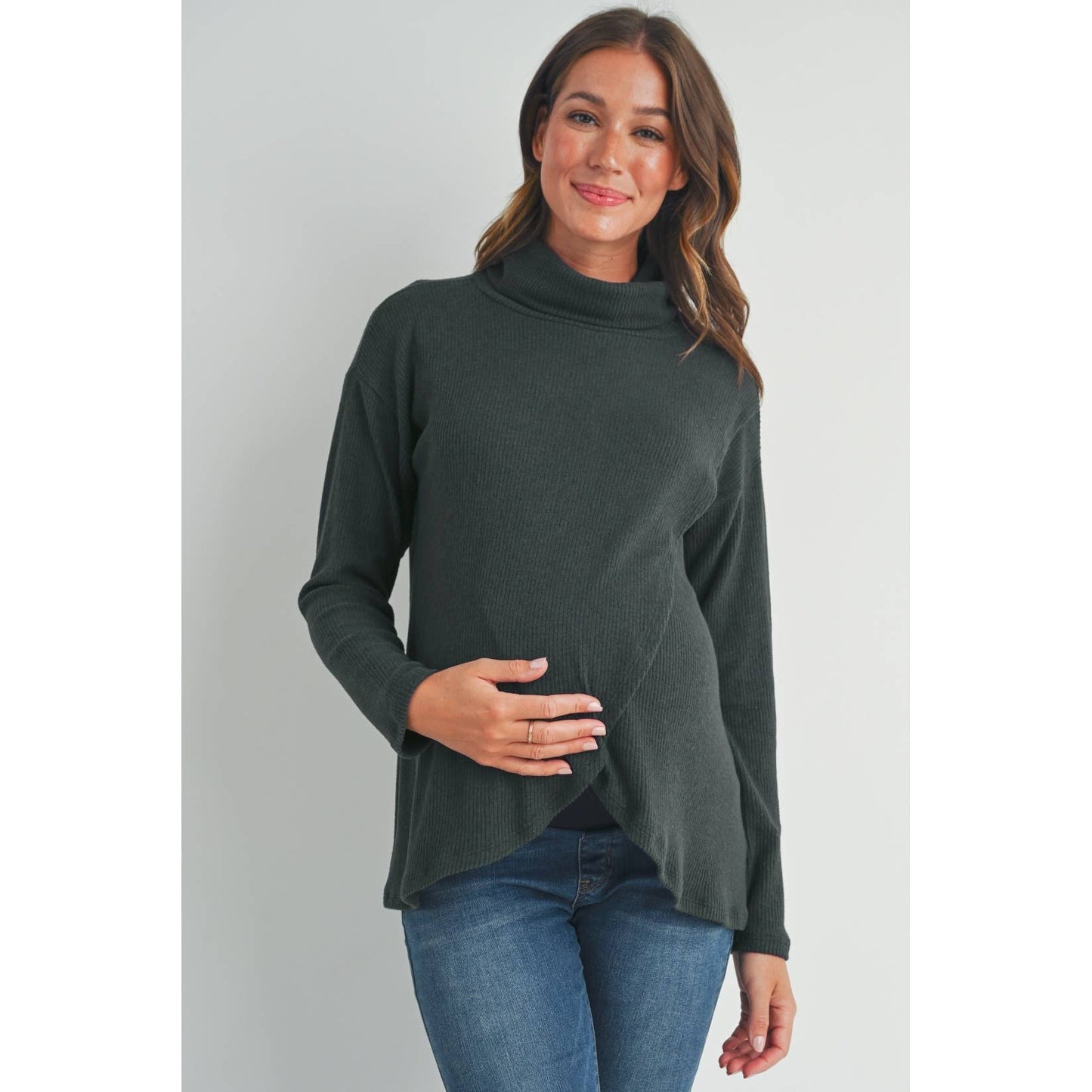 Ribbed Turtleneck Overlap Maternity Sweater