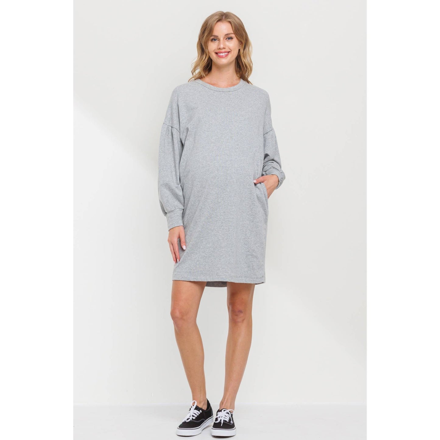 Crew Neck Maternity Sweater Dress with Pockets