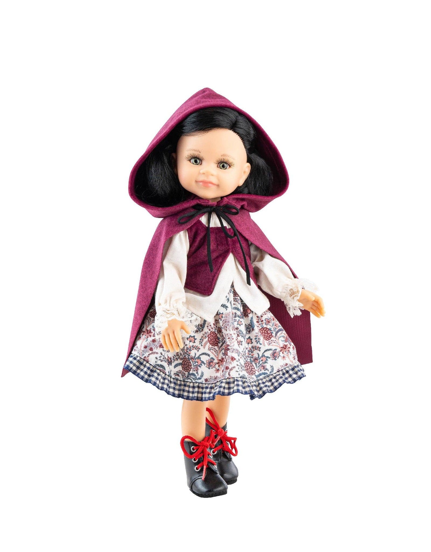 Las Amigas doll - Catherine in white antique dress with flowers, burgundy cape and black boots - Paola Reina