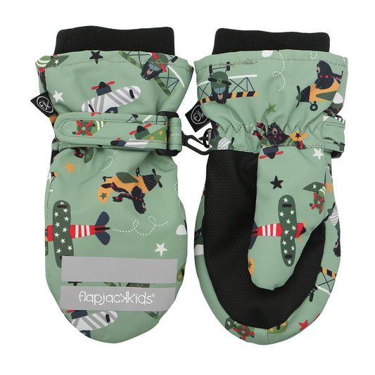 Water Repellent Ski Mittens - Black Bear Green