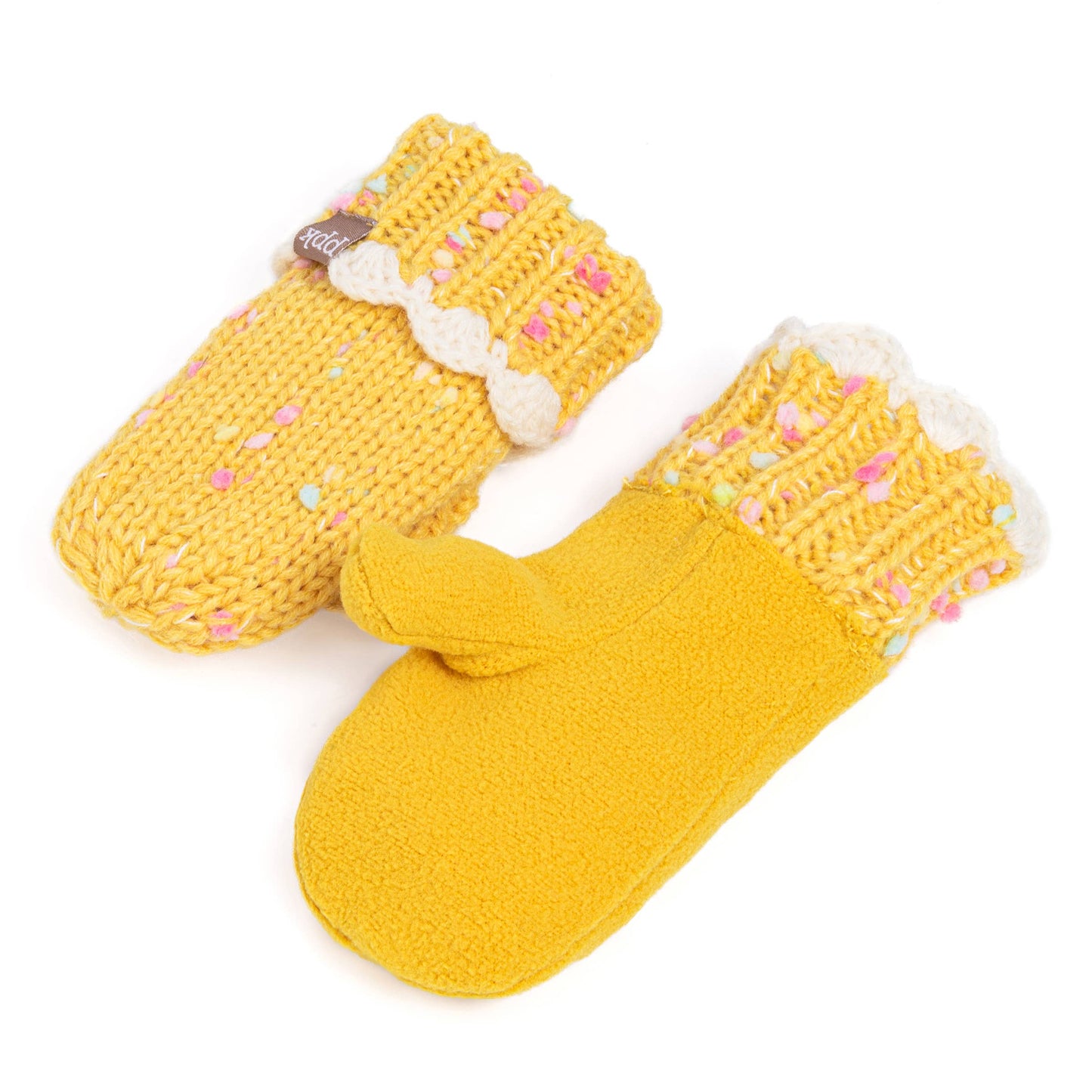 Girls Speckled Knit Mittens with Lace - Yellow 1-3y, 3-6y