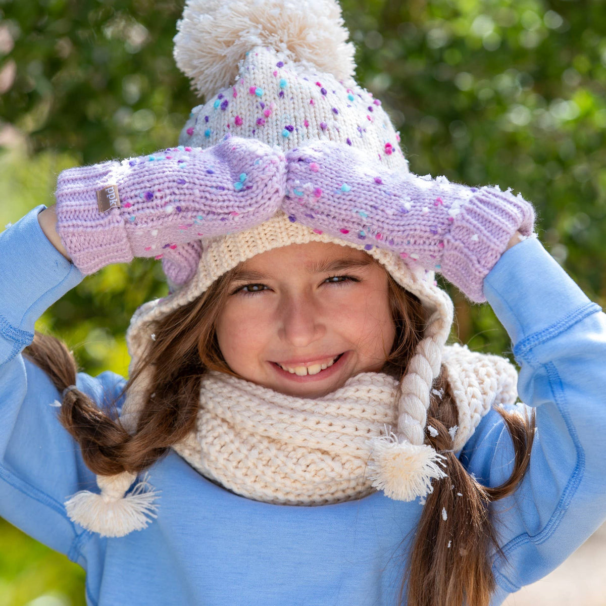 Girls Specked Earflap Winter Hat with Braids - Ages (1-12 Y)