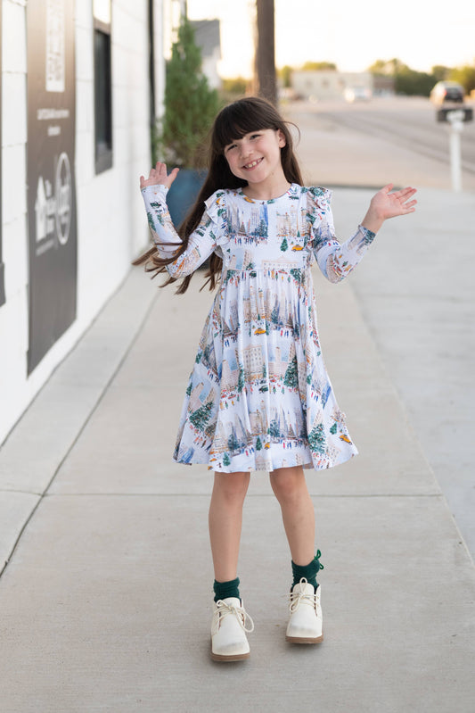 City Sidewalks Long Sleeve Twirl Dress