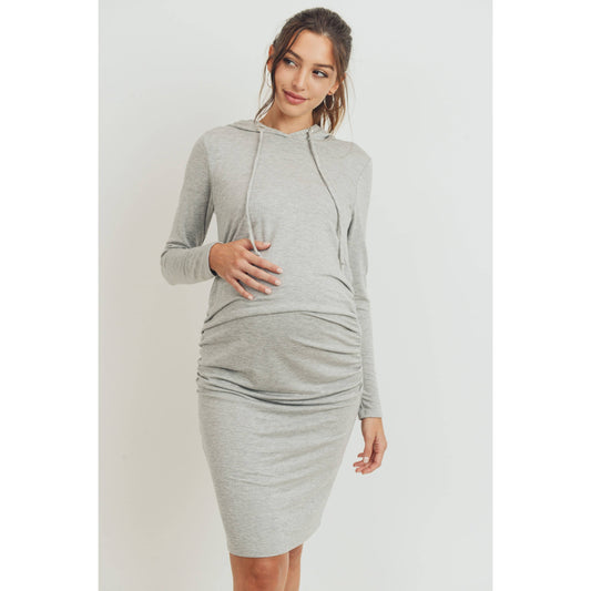 French Terry Long Sleeve Maternity Hooded Dress