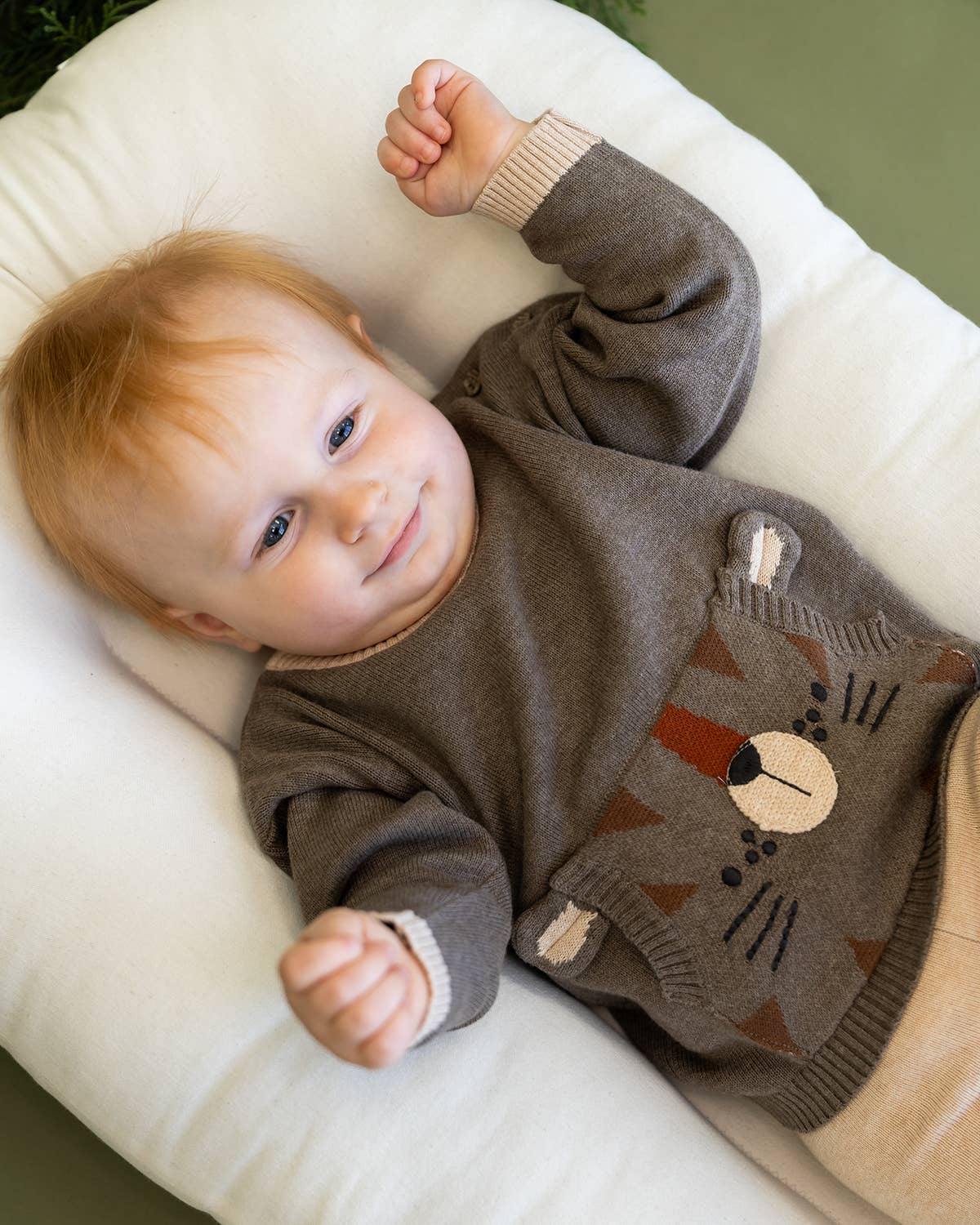 Tiger Kangaroo Pocket Baby Knit Pullover & Pant Set
