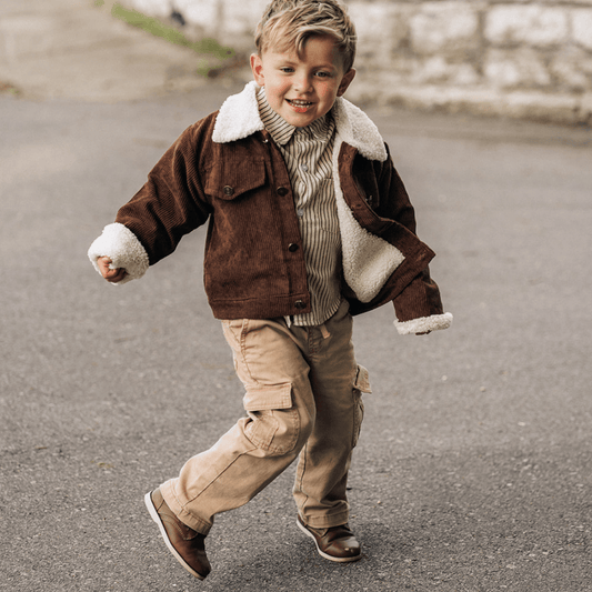 Sherpa Collar Coffee Brown Corduroy Jacket-Child