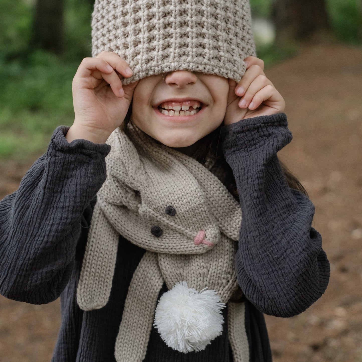Knitted Bunny Rabbit Scarf - One Size - Oat Beige