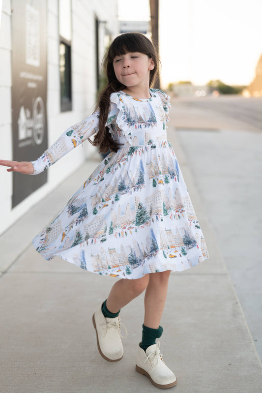 City Sidewalks Long Sleeve Twirl Dress