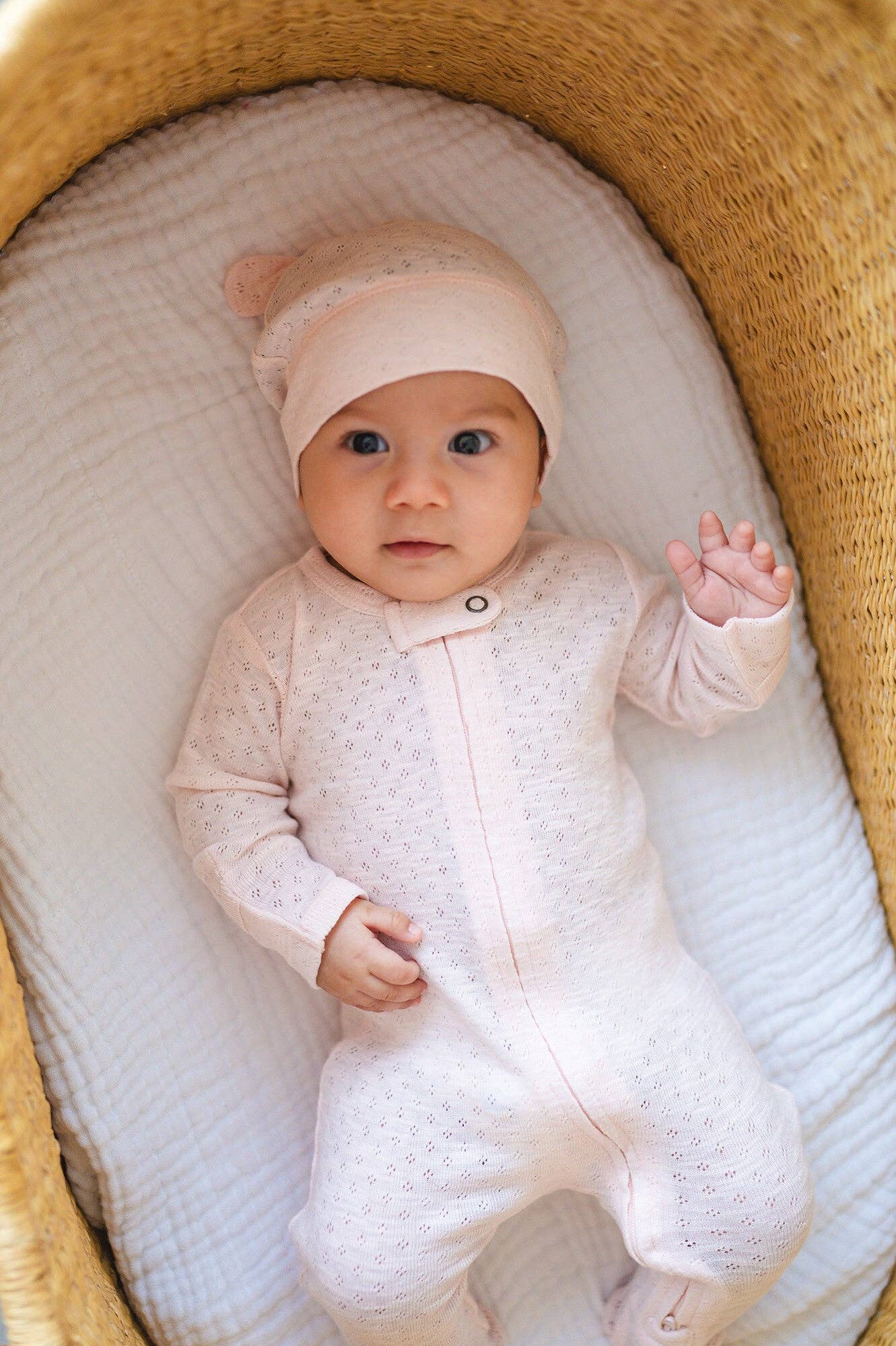 Organic Pointelle 2-Way Zipper Footie in Cotton Candy