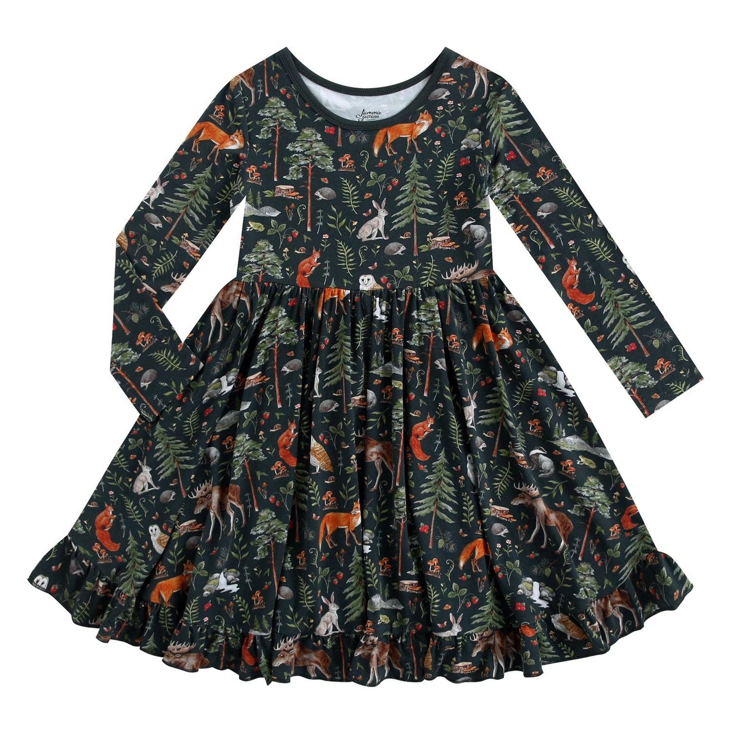 Wood you be my friend  Long Sleeve Big Kid Twirl Dress