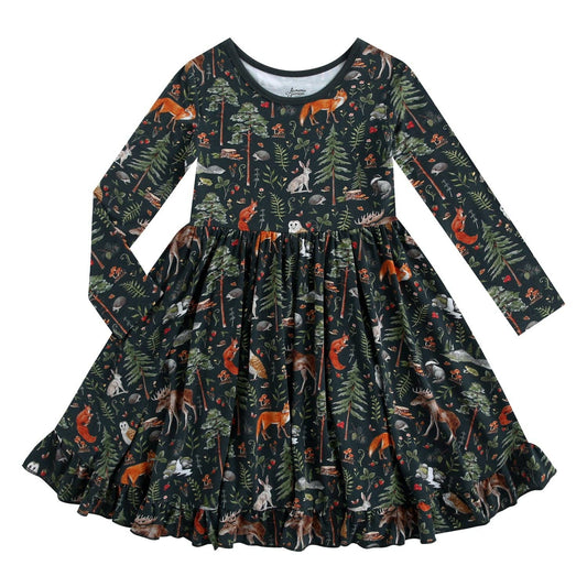 Wood you be my friend  Long Sleeve Big Kid Twirl Dress