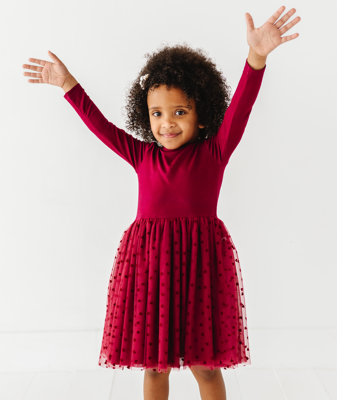 Kids Girls Velvet Heart Holiday Tulle Dress - Ruby