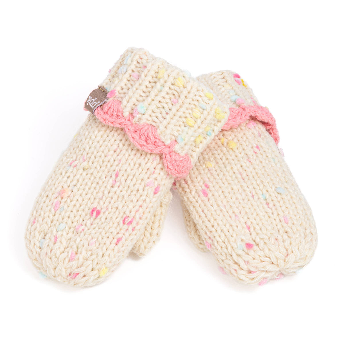 Little Girls Knit Mittens with Lace - Off-White 1-3y, 3-6y