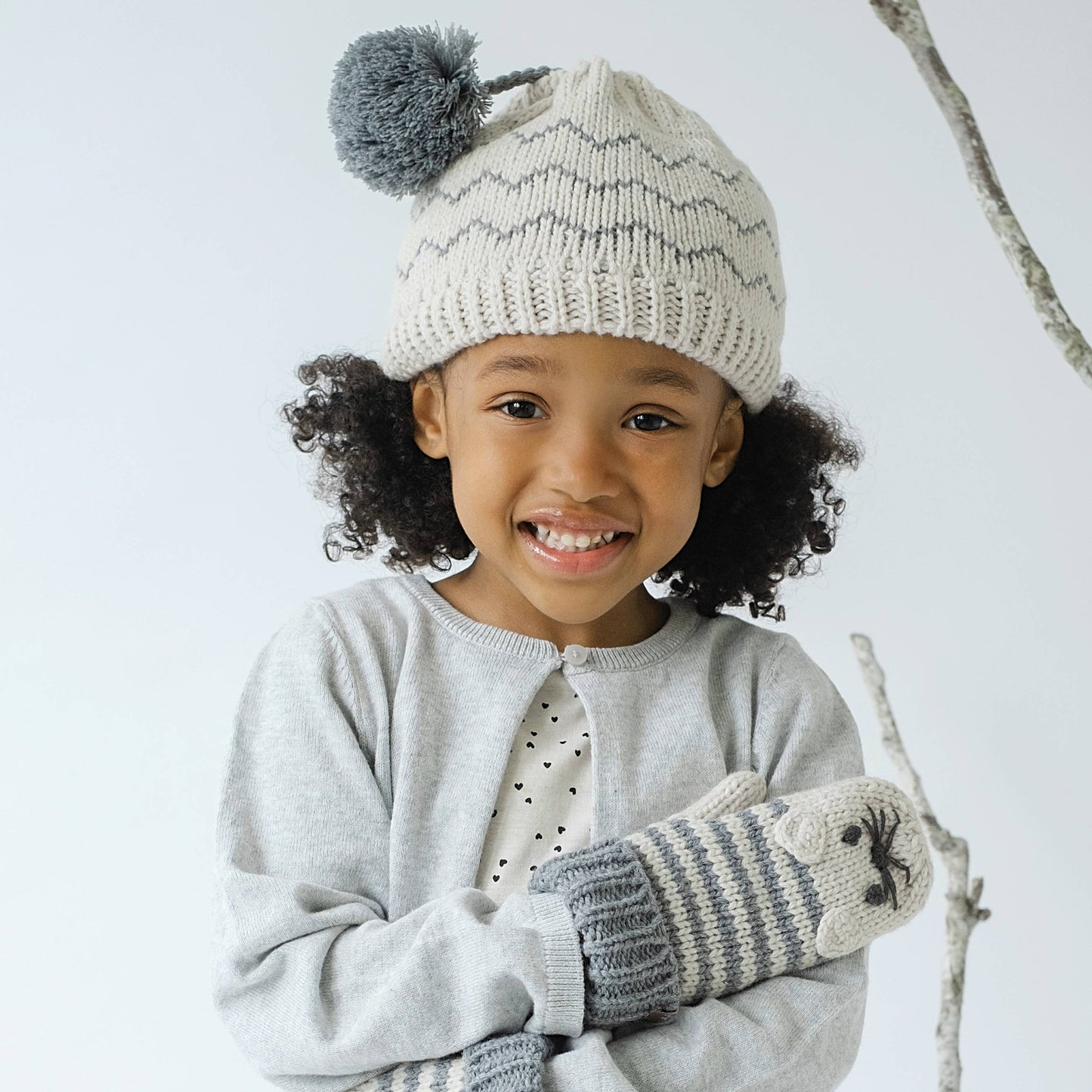 Knitted Cat Mittens - Toddler / Little Kids / Big Kid - Gray