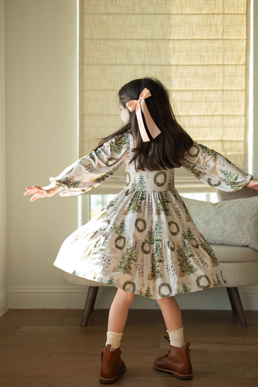 Soft Snow Puff Sleeve Twirl Dress