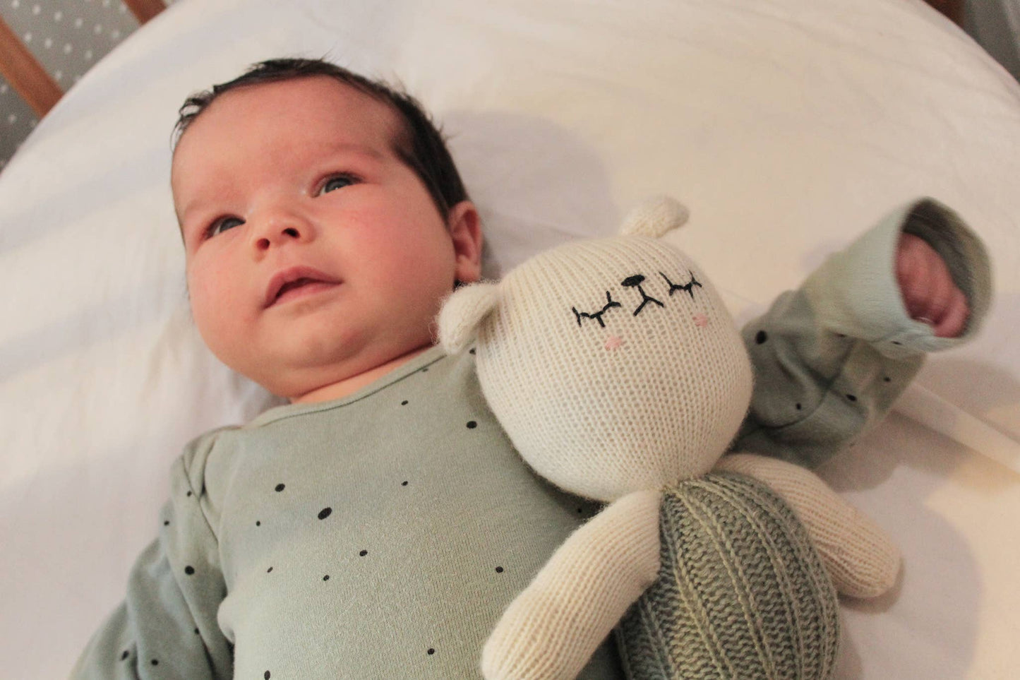 Handmade lamb toy in sage green