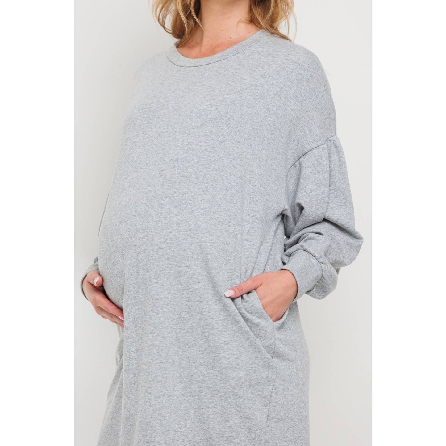 Crew Neck Maternity Sweater Dress with Pockets