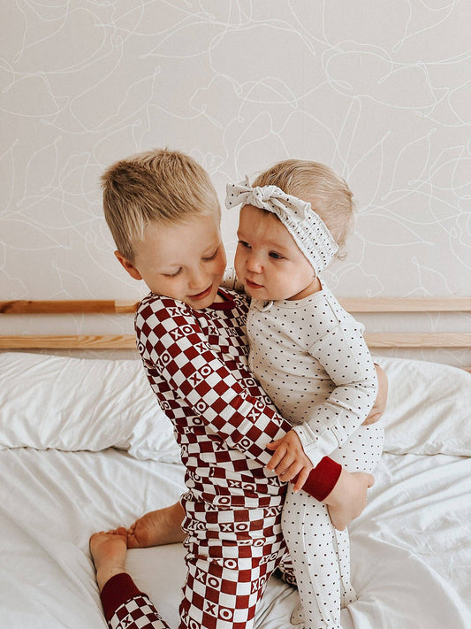 Crimson Mini Hearts | Organic Zipper Footie