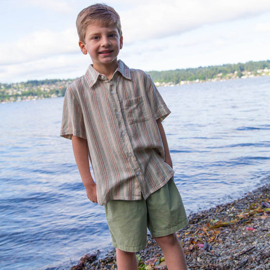 Boys Short Sleeves Collar Shirt | Mint Green Stripe